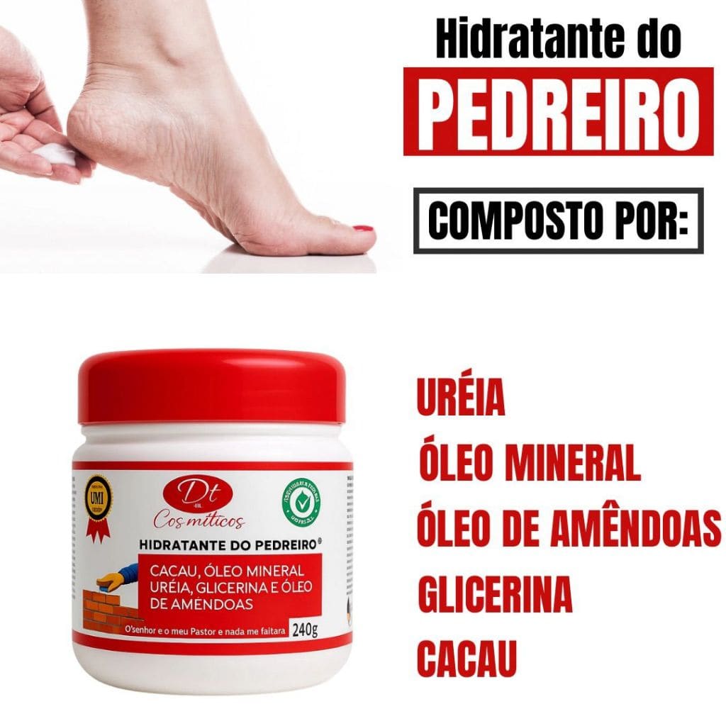 Creme do Pedreiro para Pés Rachados, Mãos e Cotovelos Ressecados com Ureia Super Hidratante