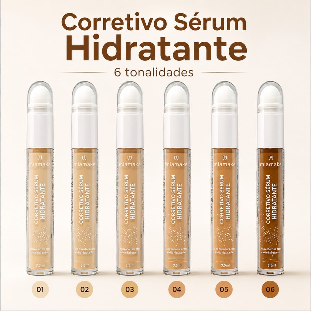 Corretivo Sérum Hidratante Mia Make 3,5ml Maquiagem Facial 6 Tons