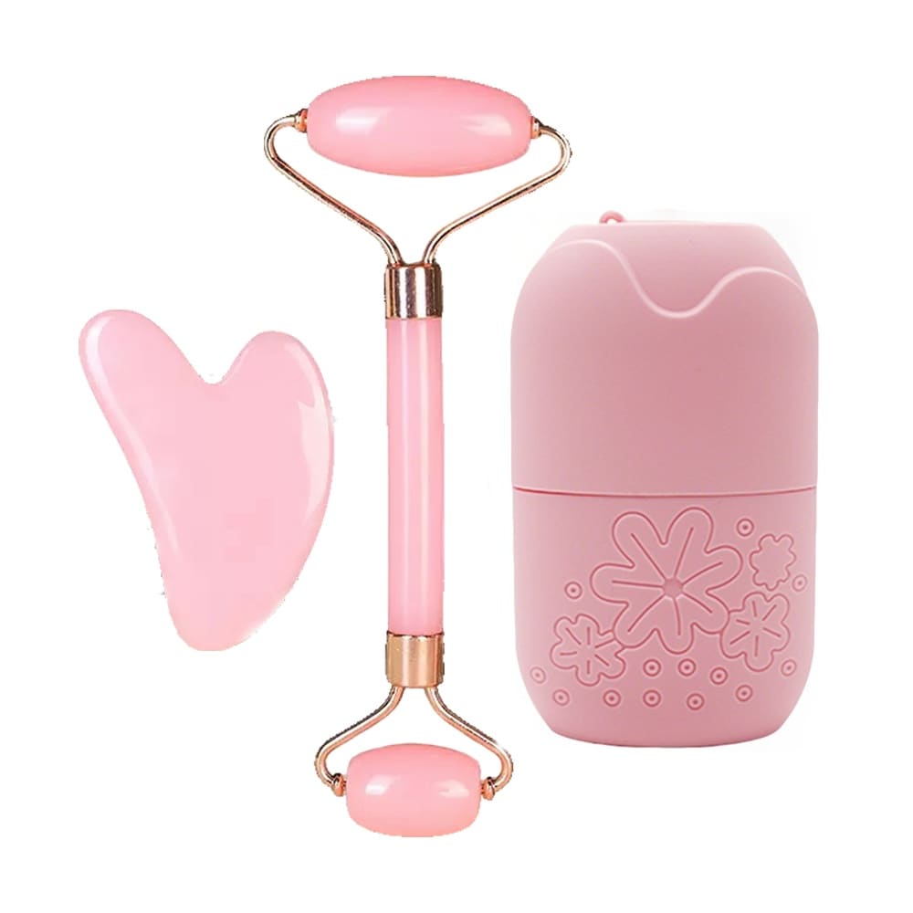 Conjunto De Rolo De Massagem Facial Com Bolsa De Gelo